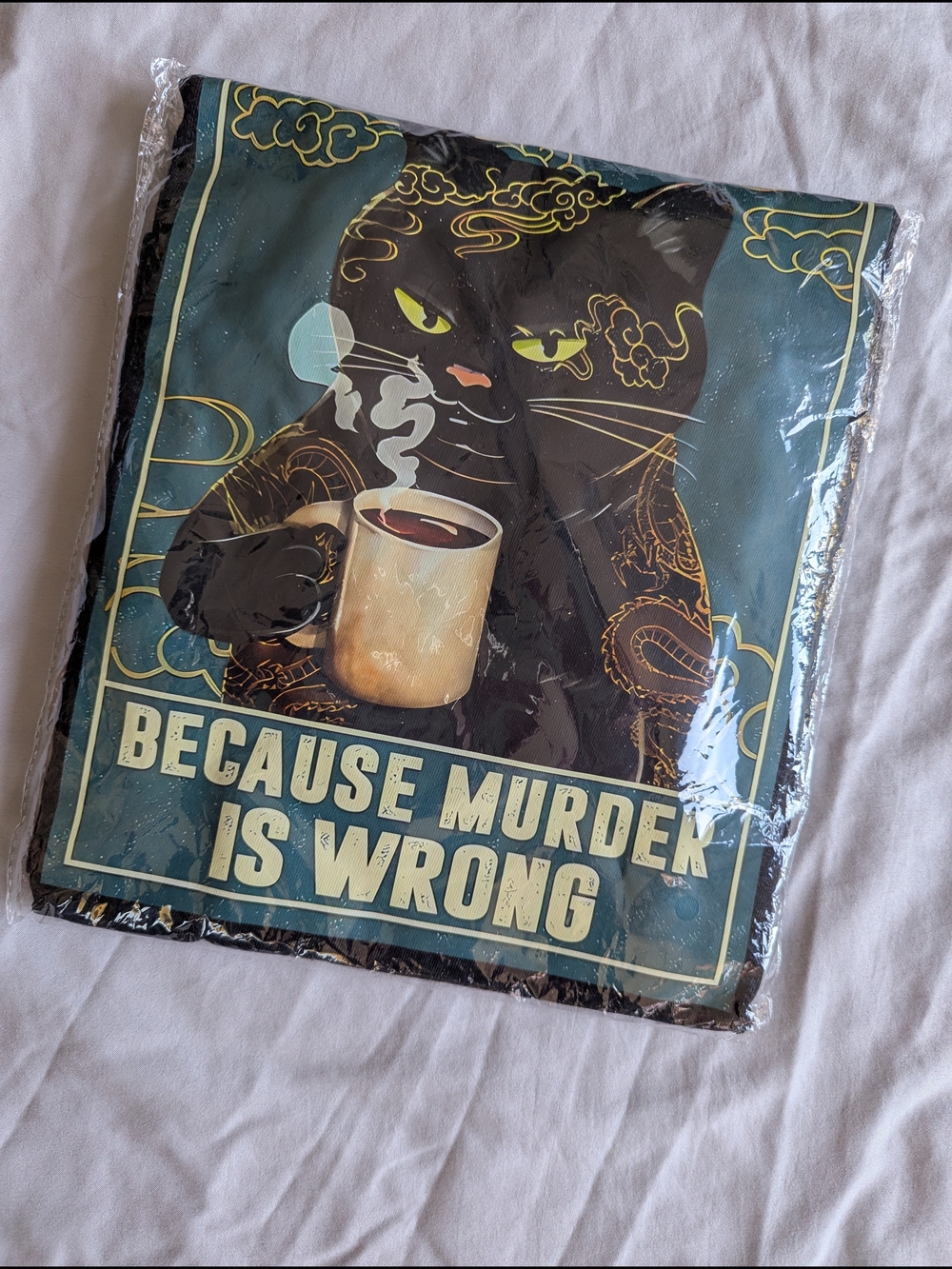 Graphic Cat T-shirt "Coffee-Because Murder Is Wrong"